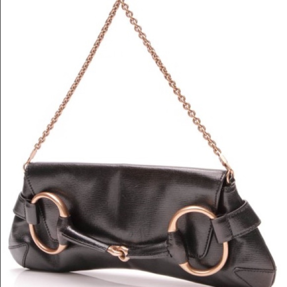 Gucci Horsebit Large Black Leather Clutch